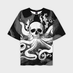 Мужская футболка оверсайз Череп осьминог с водорослями и пузырями