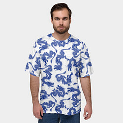 Футболка оверсайз мужская Синие новогодние драконы, цвет: 3D-принт — фото 2