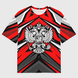 Мужская футболка оверсайз Россия - красная геометрия