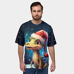 Футболка оверсайз мужская Дракон в новогодней шапочке, цвет: 3D-принт — фото 2