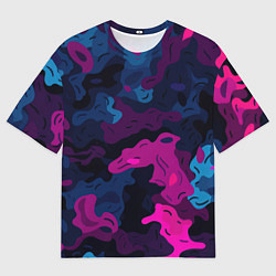 Мужская футболка оверсайз Синий и фиолетовый абстрактный камуфляж