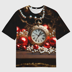 Мужская футболка оверсайз Новогодние часы