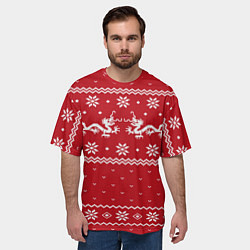 Футболка оверсайз мужская Новогодний свитер с драконами, цвет: 3D-принт — фото 2