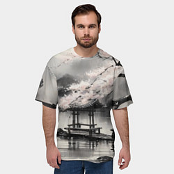 Футболка оверсайз мужская Пейзаж японское озеро, цвет: 3D-принт — фото 2