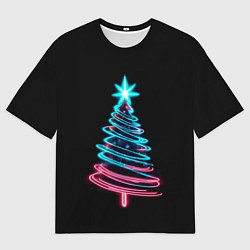 Футболка оверсайз мужская Неоновая ёлка, цвет: 3D-принт