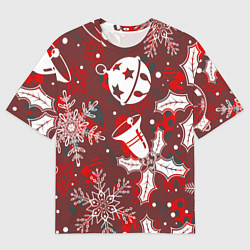 Футболка оверсайз мужская Рождественские узоры паттерны, цвет: 3D-принт