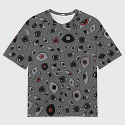 Футболка оверсайз мужская Серый цвет: глазики-косоглазики, цвет: 3D-принт