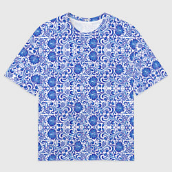 Футболка оверсайз мужская Гжельская роспись, цвет: 3D-принт