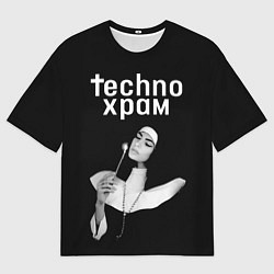 Мужская футболка оверсайз Techno храм монашка со свечкой