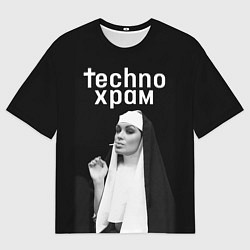 Футболка оверсайз мужская Techno храм монашка курит, цвет: 3D-принт