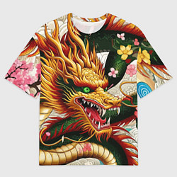 Футболка оверсайз мужская Морда японского дракона - ирезуми, цвет: 3D-принт