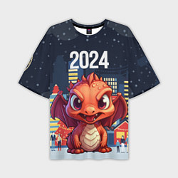 Мужская футболка оверсайз Рыжий дракон 2024
