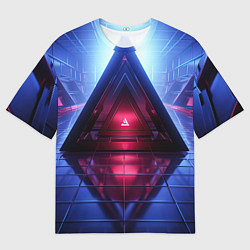 Мужская футболка оверсайз Фиолетовое свечение за треугольной абстракцией