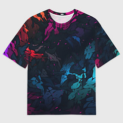 Мужская футболка оверсайз Темная цветная абстракция пятнами