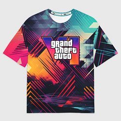 Футболка оверсайз мужская GTA 6 abstract logo, цвет: 3D-принт