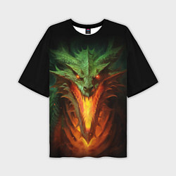 Мужская футболка оверсайз Зеленый огнедышащий дракон