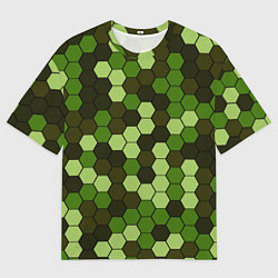 Футболка оверсайз мужская Камуфляж гексагон лесной, цвет: 3D-принт