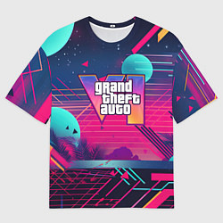 Мужская футболка оверсайз GTA 6 логотип и абстракция