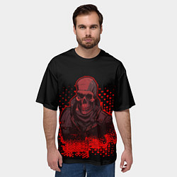 Футболка оверсайз мужская Красный скелет на чёрном фоне, цвет: 3D-принт — фото 2