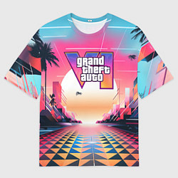 Мужская футболка оверсайз GTA 6 retro abstract logo