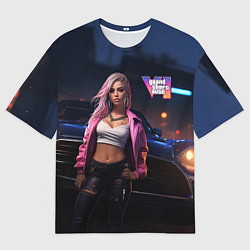 Мужская футболка оверсайз GTA 6 девушка у машины