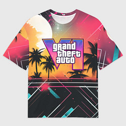 Мужская футболка оверсайз GTA 6 night logo