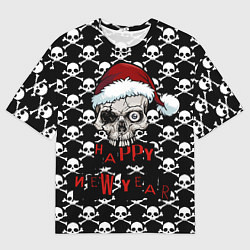 Мужская футболка оверсайз Happy New Year новогодний череп