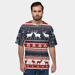 Футболка оверсайз мужская Олени белые и красные свитер новогодний, цвет: 3D-принт — фото 2