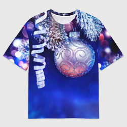 Футболка оверсайз мужская Новогодняя елка с шарами, цвет: 3D-принт