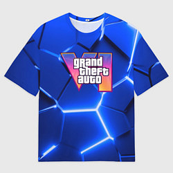 Мужская футболка оверсайз GTA 6 лого на фоне разлома синих плит