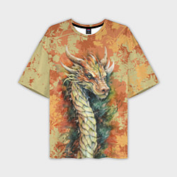 Мужская футболка оверсайз Зеленый древесный дракон с листьями