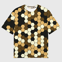 Футболка оверсайз мужская Камуфляж гексагон коричневый, цвет: 3D-принт