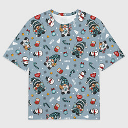 Мужская футболка оверсайз Новогодний паттерн с гномами