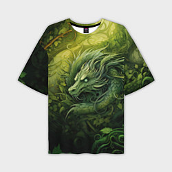 Мужская футболка оверсайз Зеленый лесной дракон 2024