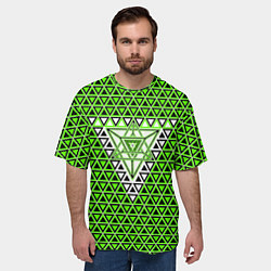Футболка оверсайз мужская Зелёные и чёрные треугольники, цвет: 3D-принт — фото 2