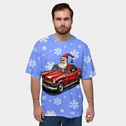 Футболка оверсайз мужская Дед Мороз едет на машине, цвет: 3D-принт — фото 2
