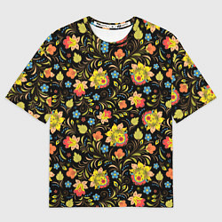 Футболка оверсайз мужская Хохломская роспись разноцветные цветы, цвет: 3D-принт