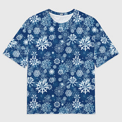 Футболка оверсайз мужская Snowflakes on a blue background, цвет: 3D-принт