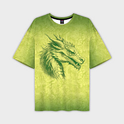 Мужская футболка оверсайз Зеленый нарисованный дракон с открытой пастью