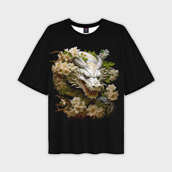 Мужская футболка оверсайз Китайский дракон и цветы сакуры