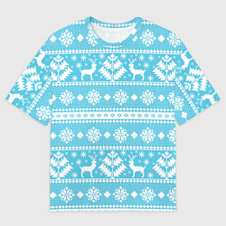 Футболка оверсайз мужская Новый год ели и олени, цвет: 3D-принт