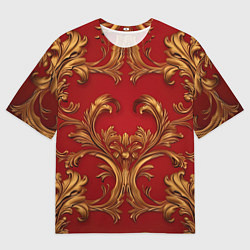 Мужская футболка оверсайз Золотые узоры на красном