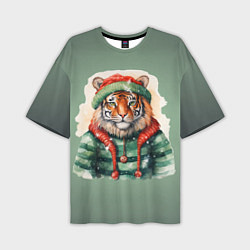 Мужская футболка оверсайз Новогодний тигр