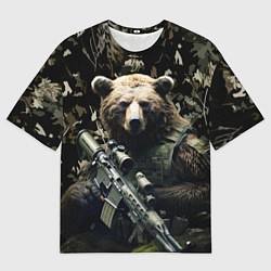 Мужская футболка оверсайз Медведь солдат с винтовкой