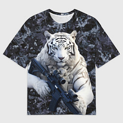 Футболка оверсайз мужская Белый тигр солдат, цвет: 3D-принт