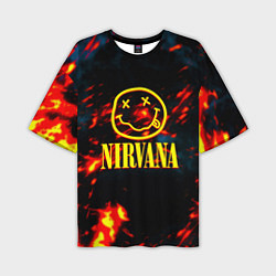 Мужская футболка оверсайз Nirvana rock огненное лого лава