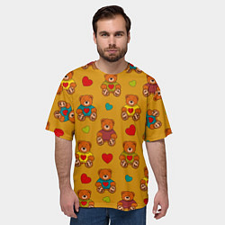 Футболка оверсайз мужская Игрушечные мишки и разноцветные сердца, цвет: 3D-принт — фото 2