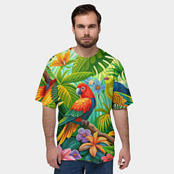 Футболка оверсайз мужская Попугаи - экзотические птицы, цвет: 3D-принт — фото 2