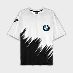 Мужская футболка оверсайз BMW чёрные штрихи текстура