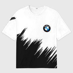 Футболка оверсайз мужская BMW чёрные штрихи текстура, цвет: 3D-принт